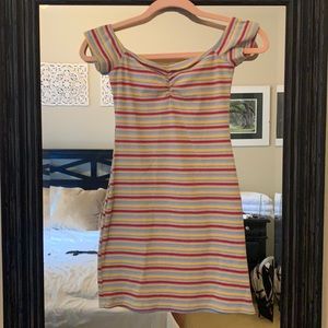 Multicolored Striped Strapless Dress